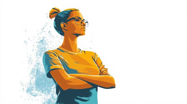 A striking design features a bold character crossing their arms, embodying defiance and attitude against a white background.