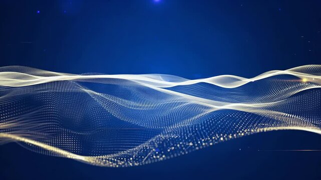 4K animation featuring glowing waves particles dots motion set blue background visualizing futuristic data flow seamless loop digital scifi tech es dot particle dynamic network science wave energy