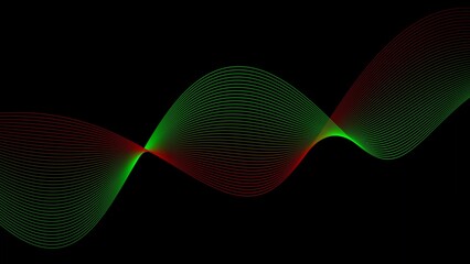 Green red color line wave on black background