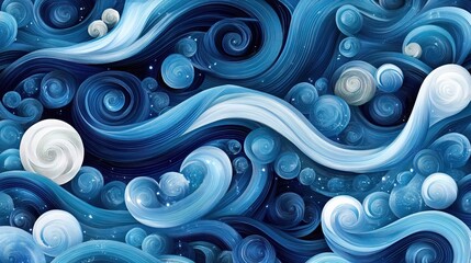 Seamless vector overlapping ocean spiral pattern and abstract circle wave lines