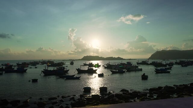 Quy Nhon, Vietnam - Traditional Fishing Boats on Calm Sea at Sunrise_2