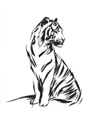 Obraz premium Minimalistic stick figure drawing of a tiger in black ink showcasing simplicity and elegance of line art in animal portrait.