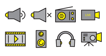Media player icon set, video audio sign symbol. 