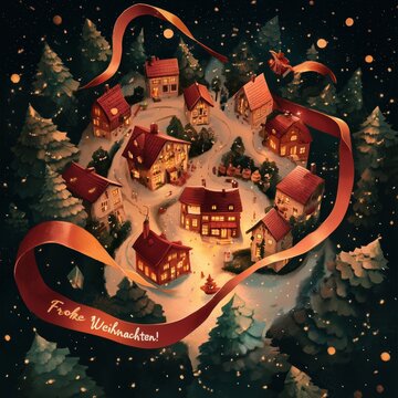 Weihnachtliches Dorf mit funkelnder Lichterspirale