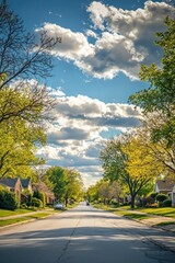 Suburban tranquility captured with unique cloud formations overhead.