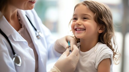 A child is going to feed with vacine in hospital with smiling