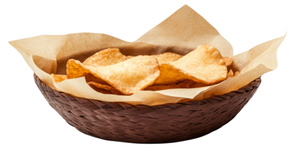 Overflowing basket of crispy chips, a delicious snack for every occasion