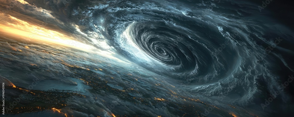 Poster a swirling vortex of clouds and light in a cosmic landscape