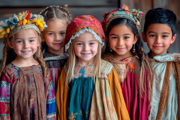 Children Wearing Traditional Cultural Clothing