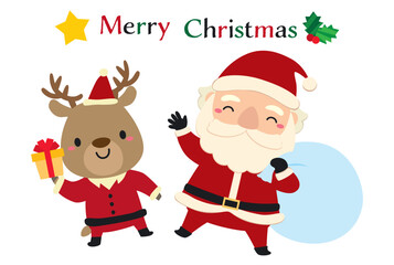 かわいいサンタクロースとトナカイのクリスマスキャラクターイラスト02