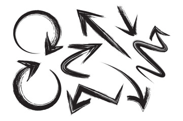 Brush stroke arrow vector, brush stroke pointer, decorative brush arrow for design, grunge arrow pointer design illustration