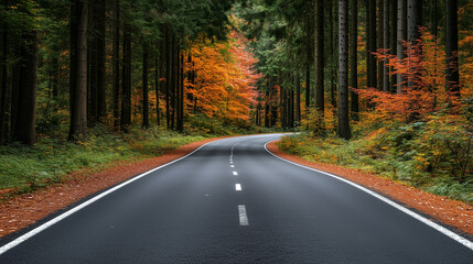 Obraz premium A road with a tree line on both sides