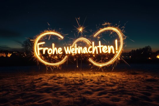 Frohe Weihnachten mit Lichtschrift im Schnee