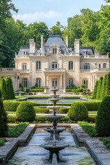 Suburban palace features a formal French garden and Baroque architectural details.