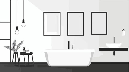 Black and white illustration of a bathroom.