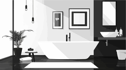 Black and white illustration of a bathroom.
