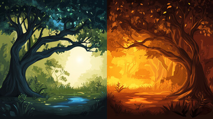 Dual Forest Scenes: Light & Dark