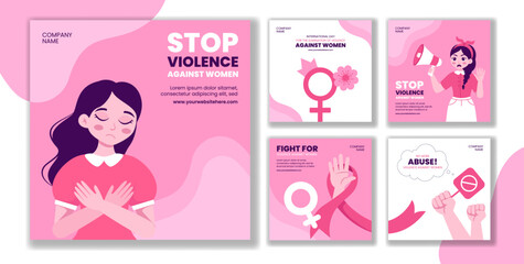 Campaign to End Violence Against Women Social Media Post Illustration in Flat Cartoon Style