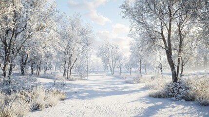 Obraz premium Snow-Covered Trees in a Serene Winter Landscape