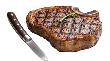 Sizzling steak ready to eat, a culinary delight with silver knife closeup