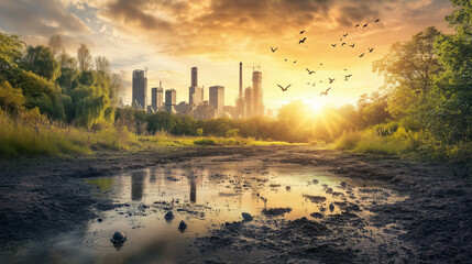 Sunset Skyline Reflection