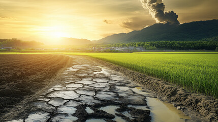 Golden Sunset over Paddy Fields