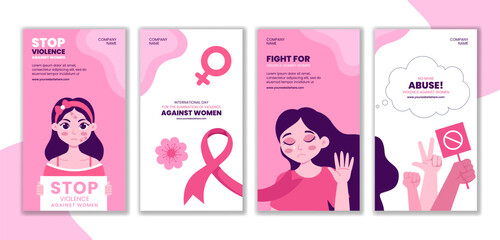 Social Media Stories Template on Eliminating Violence Against Women in Hand Drawn Cartoon Style