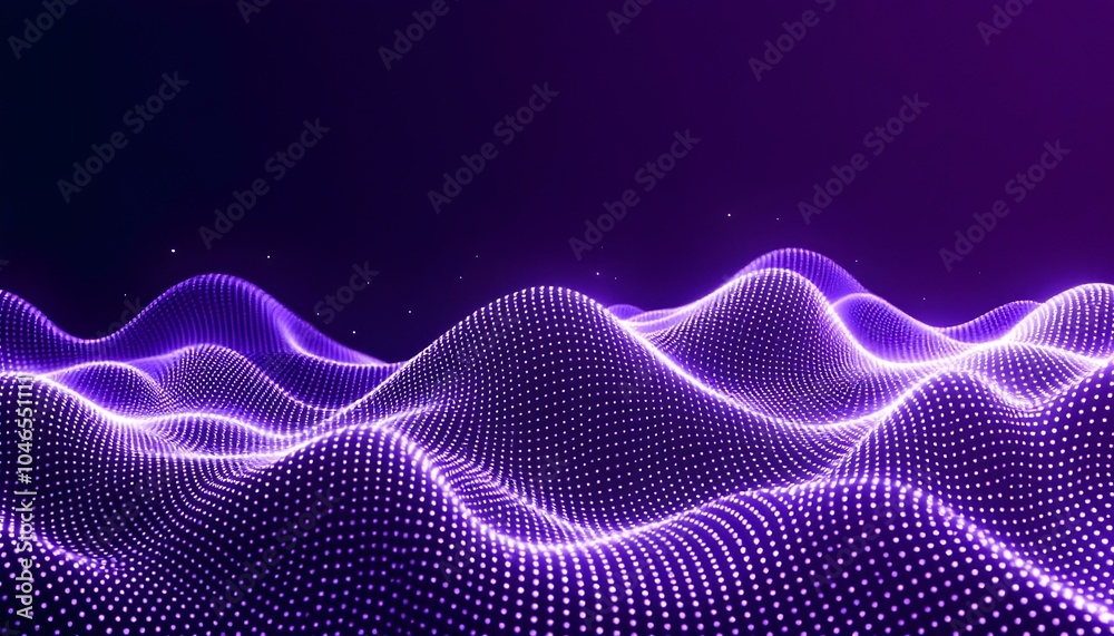 Poster big data visualization. musical stream of sounds. abstract background with interweaving of dots. sci