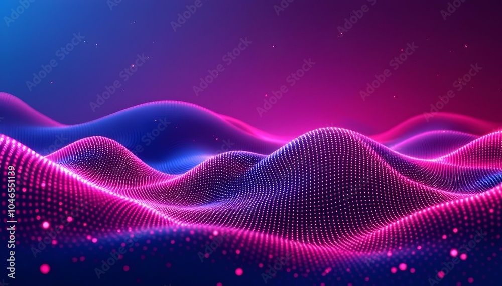 Poster big data visualization. musical stream of sounds. abstract background with interweaving of dots. sci