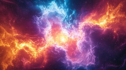 Colorful cosmic nebula with bright glowing core