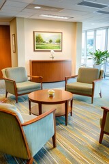 Fototapeta premium A comfortable executive suite with a cozy lounge area. The seating invites casual discussions and team-building