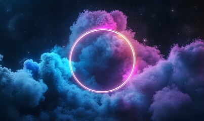 Obraz premium generation AI,3d_render_abstract_cloud with_neon_light