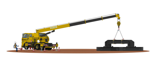 The mobile crane is lifting overload on white background