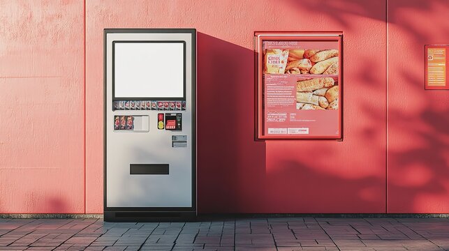 Mockup of an empty white vending machine featuring snacks and drinks, isolated on a plain background.