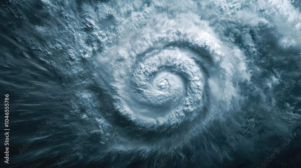 Poster Swirling storm clouds creating a dramatic spiral pattern in the sky.