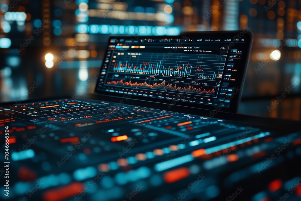 Wall mural stock market analysis: a finance analyst examining trading graphs, economic growth charts, and finan