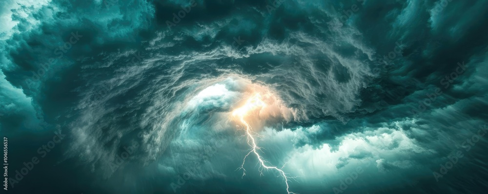 Poster dramatic storm clouds illuminated by lightning during a nighttime thunderstorm.
