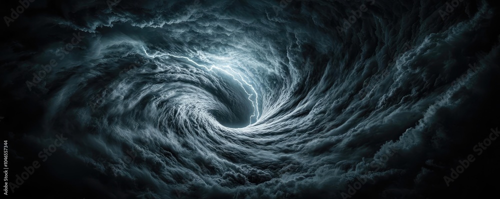 Poster Dark swirling clouds creating a mysterious vortex in the sky.