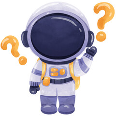 Astronaut Asking Questions Watercolor Illustration