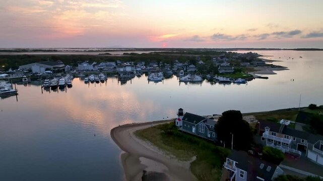 sunrise low aerial pullout from Hyannis Port Massachusetts