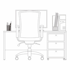 Fototapeta premium Outlined furniture and stationery set in the office.