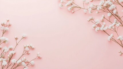Photo of, Pink background with minimalist floral arrangements and soft pastel hues for design, banner template