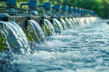 Water treatment plant releasing purified water into river