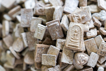 Photo of Buddha. Phra Somdej. Phra Phong. Background image of Thai amulet circle.