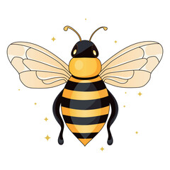 Cute honey bee isolated on a white background. Cartoon bee with colorful wings. Vector illustration.