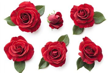 Beautiful red roses on white background, flat lay with generative ai