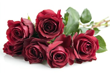 Obraz premium Beautiful red roses on white background, flat lay with generative ai
