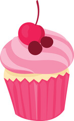 Pink cupcakes on white background. Vector illustration.