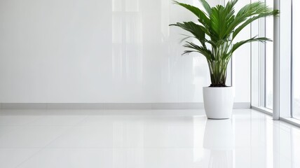 Bright and spacious office featuring large windows and sleek furniture for a modern work environment.