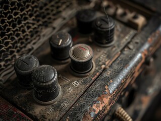 A detailed view of a dictaphones control buttons